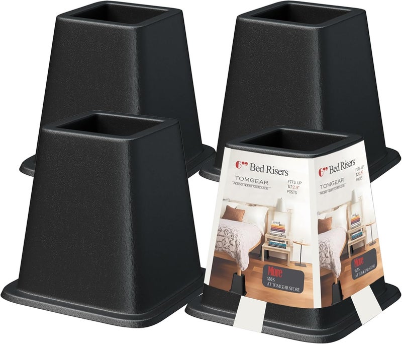 TomGear Bed Furniture Risers 6 Inches, Heavy Duty Bed Lifts, Furniture Risers for Bed, Couch, Desk, Sofa, Chair, Table Legs Extenders (Pack of 4, Black) - Image 1